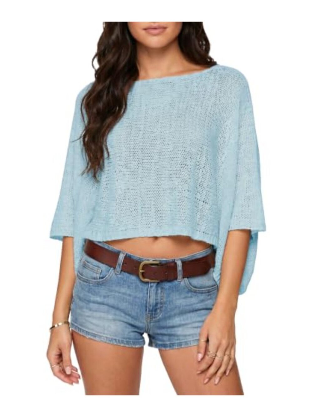 Crochet Top Batwing Short Sleeve Sweater Bohemian Sheer Coverup